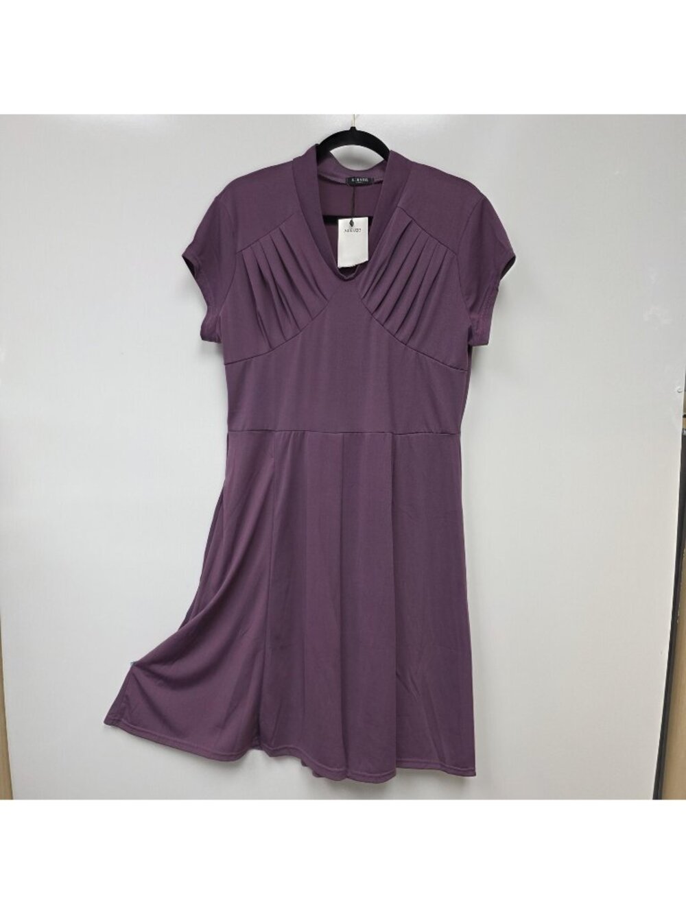 ACEVOG Dress Womens 3XL Purple V Neck Pleated A-Line Short Sleeve Pockets Casual